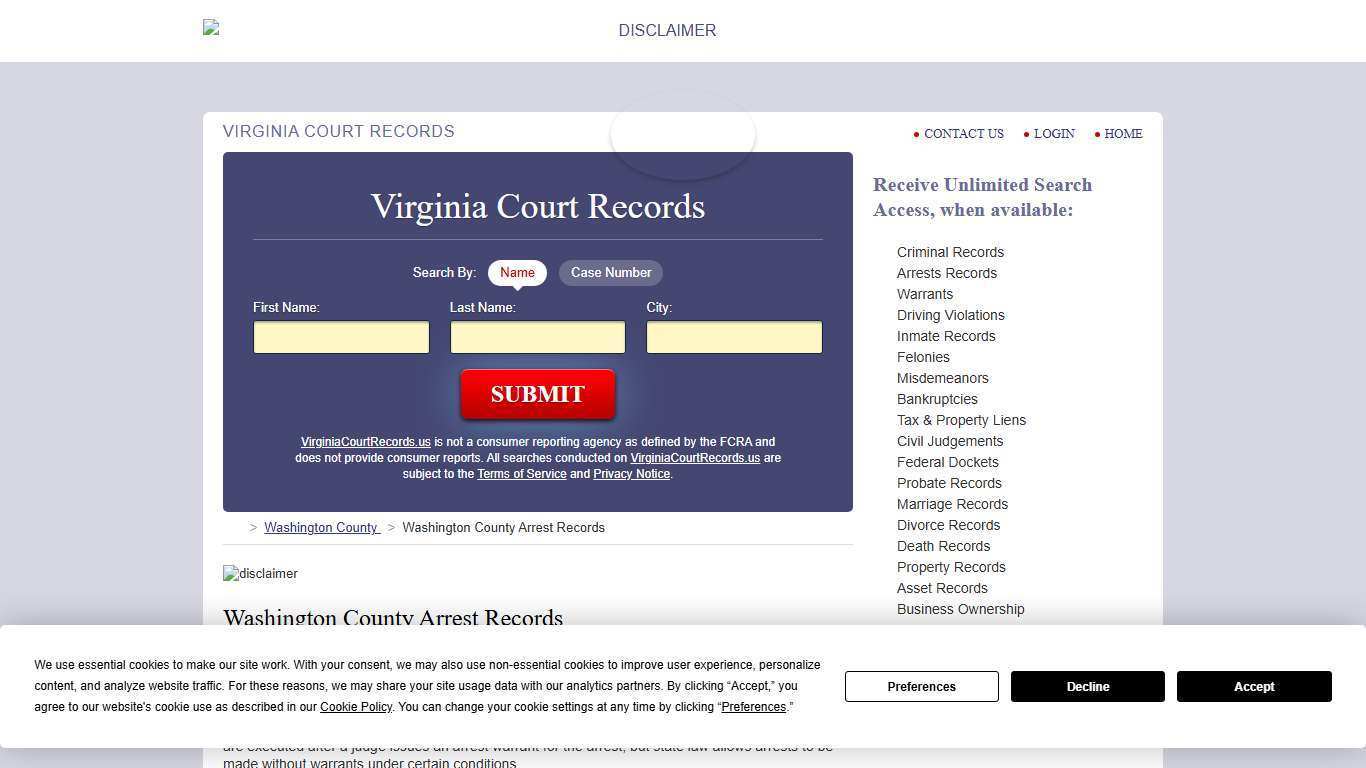 Washington County Arrest Records | VirginiaCourtRecords.us